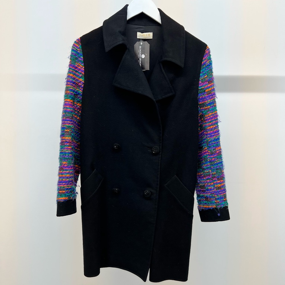 Black and Pea Coat with Multicolour Sleeves